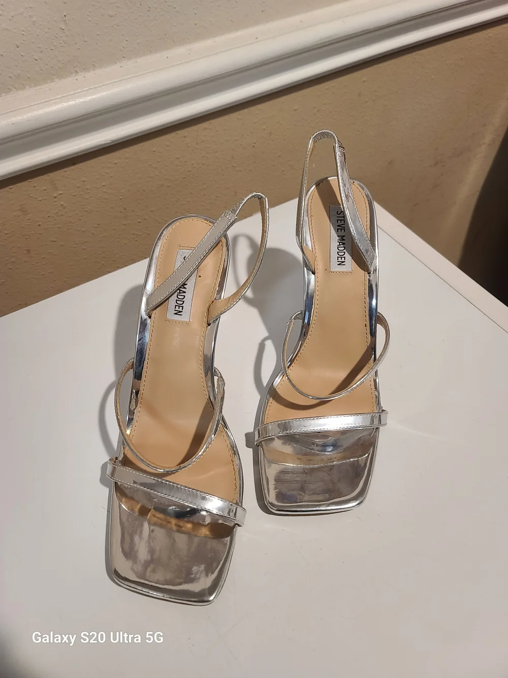 Steve Madden Silver Metallic Strappy High Heel Sandals